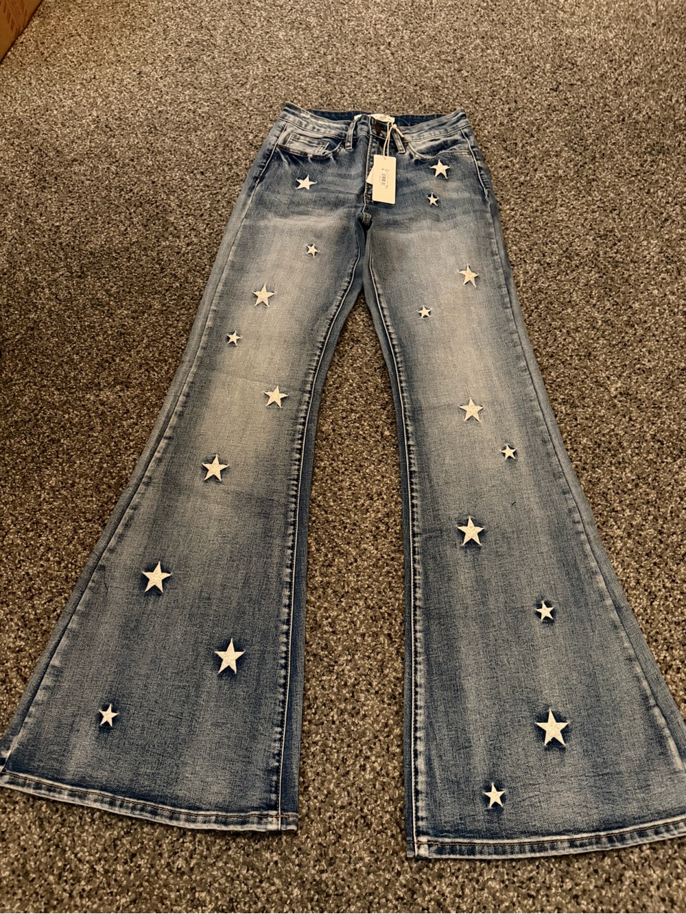 Altar'd State Light Blue Star-Appliqué Flare Jeans